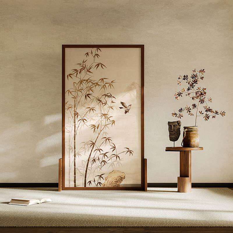 中式实木屏风隔断宋代美学家用玄关客厅茶室移动遮挡装饰竹子座屏