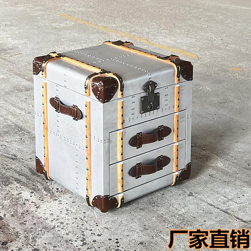 美式乡村边几储物柜铆钉复古皮箱收纳柜手工艺品箱子床头柜子茶几