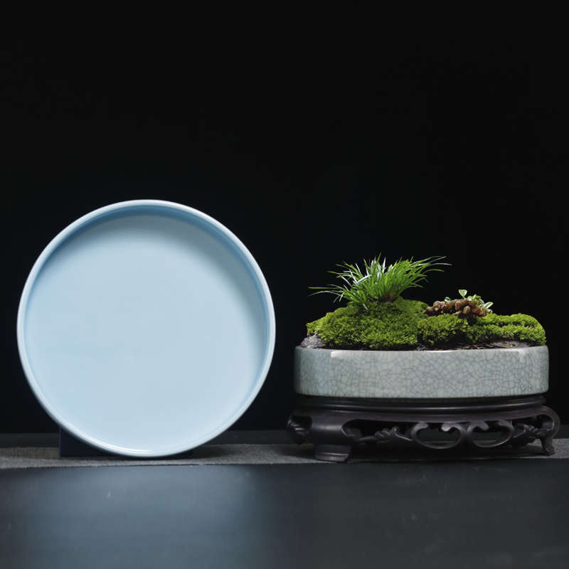 紫砂花盆盆栽陶瓷托盘盆无孔浅水底水培假山菖蒲造型摆设花盆底座