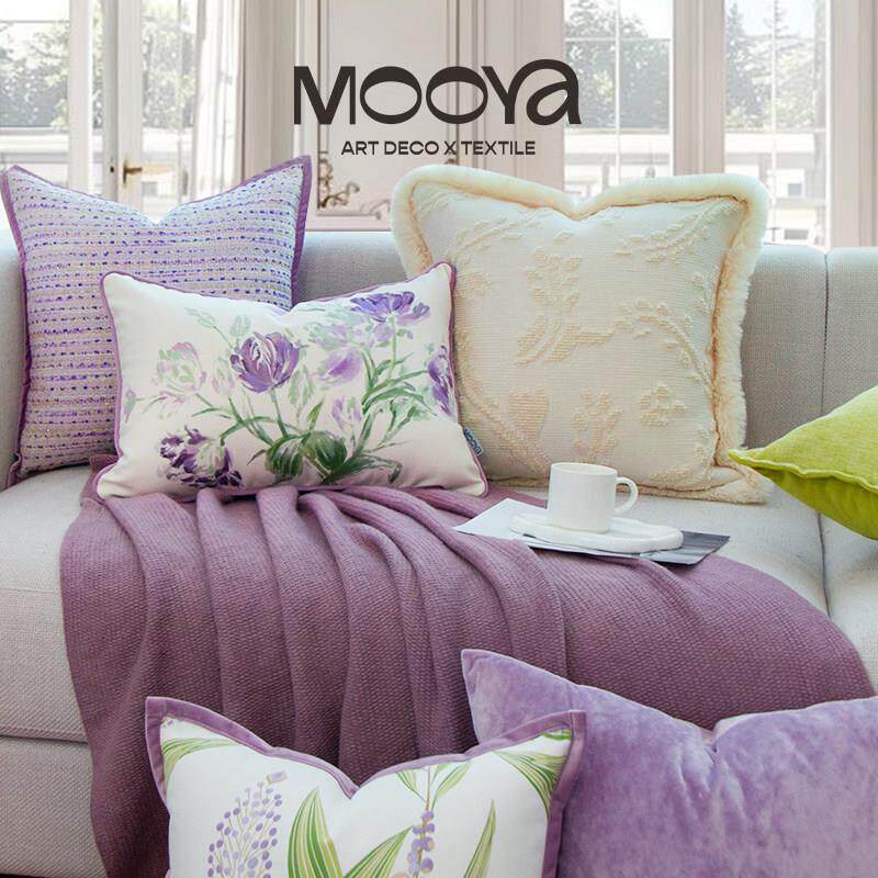 MOOYA朝漫紫露 法式绿色抱枕高级覆古靠枕套沙发盖布客厅夏季靠垫