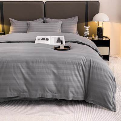 轻奢灰专色酒店民110huis宿上用品四床件套宾馆用套床单被布草整