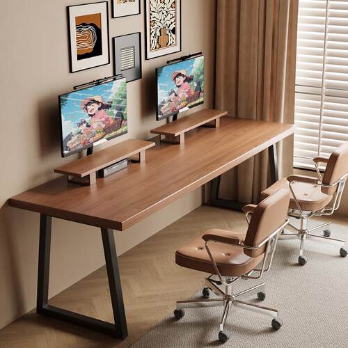 实木台式电脑桌家用书桌简约卧室桌子北欧办公桌长条电竞桌工作台