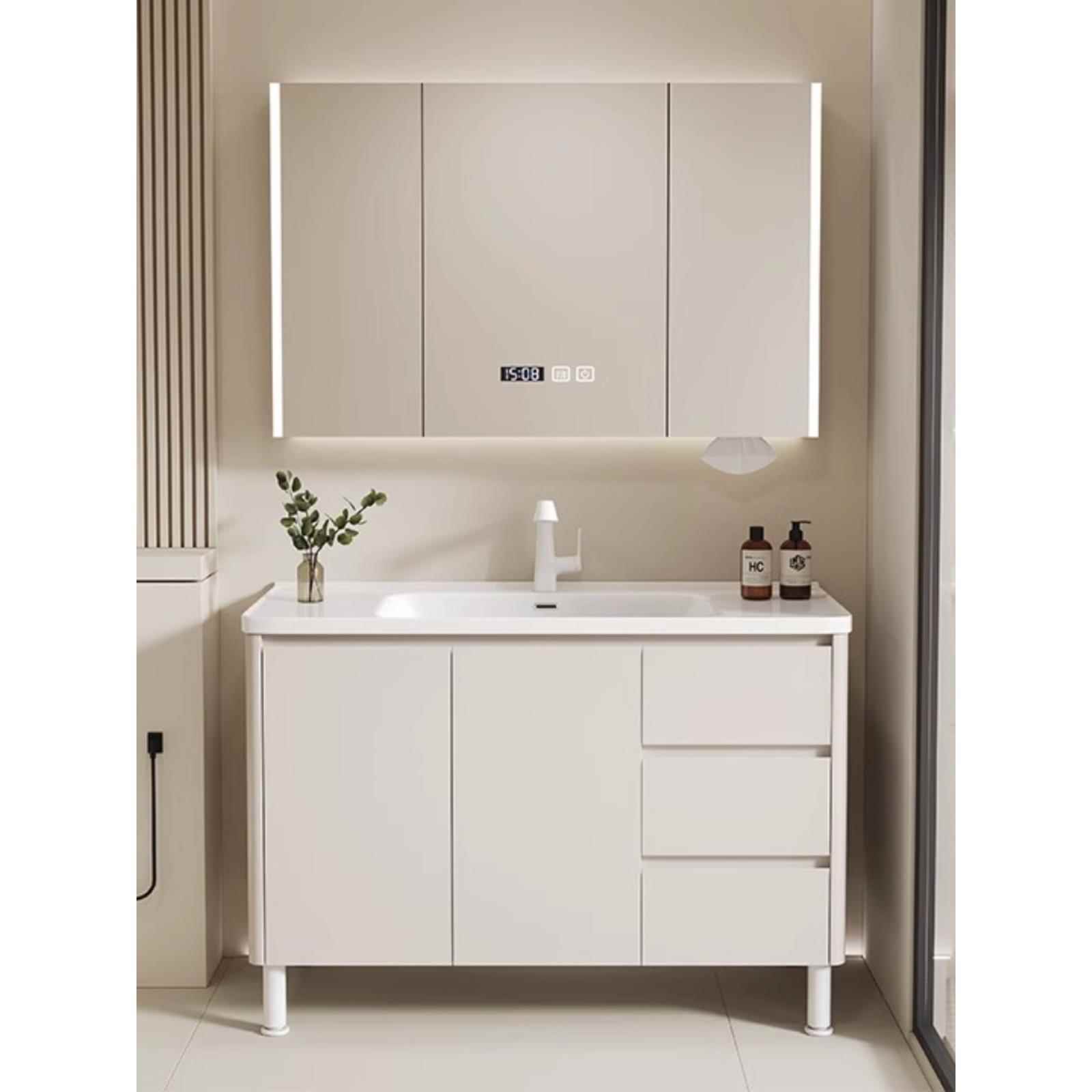 落地式304不锈钢浴室柜组合洗漱台洗脸盆卫生间洗手盆一体陶瓷盆