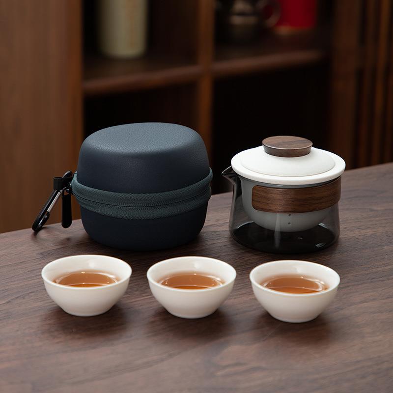 德化陶瓷【快客杯】1壶3杯/黑陶路宝/全瓷过滤/旅行茶具/便携收纳图片