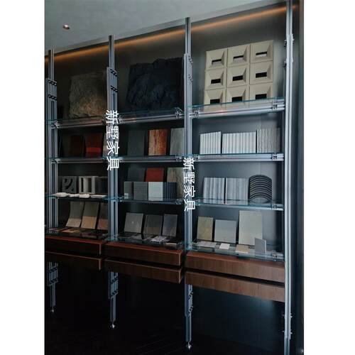 简约WXP展架样陈列柜展示柜玻置物架层书架铝型品材组多合式璃置