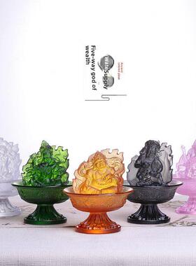 琉璃水供五路财神像摆件家用佛堂寺庙供奉佛具用品五姓黑财神摆设