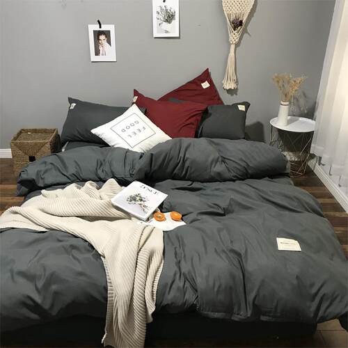 正品ins纯色精梳棉四套女心三件少套网红床单被套床学生宿舍上用