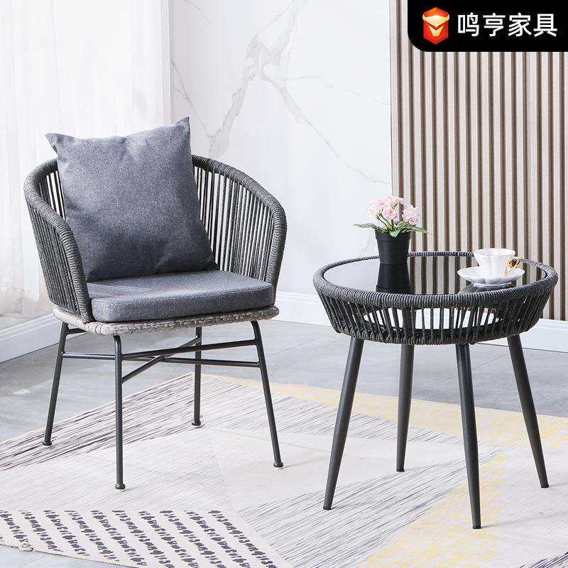 酒店庭院藤编三件套沙发椅客厅休闲户外单人椅轻奢民宿靠背藤椅