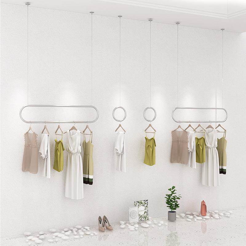 服装店展示架不锈钢拉丝吊挂衣架吊环拉丝银吊顶钢丝绳悬挂式吊杆