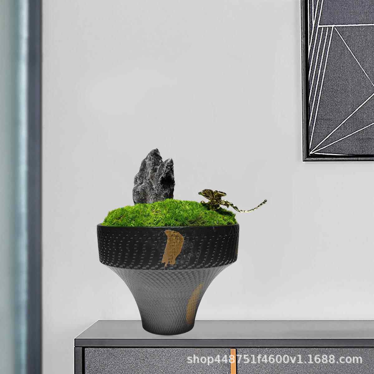 新中式样板房摆售楼处厅现仿NQL真绿植装饰品代桌客面永生苔藓盆