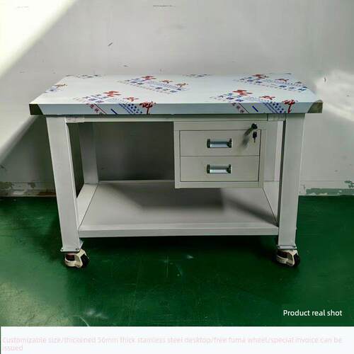 重型不锈钢钳工台防静电可移动带轮工作台车间生产线双层操作台