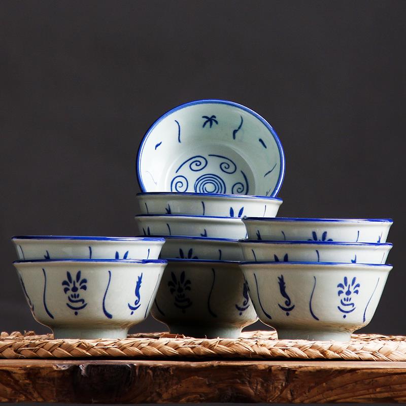 陶瓷碗覆古葵斗碗青花碗兰花碗单个家用吃饭碗釉下彩怀旧餐具套组