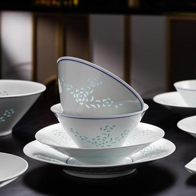 富玉景德镇高温瓷餐具套装碗盘家用中式白色陶瓷碗碟组合陶瓷餐盘