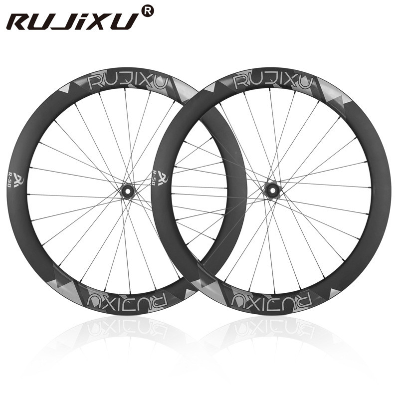 1376克50mm36T 700C RUJIXU公路自行车碳纤维轮组中锁碟刹破风轮