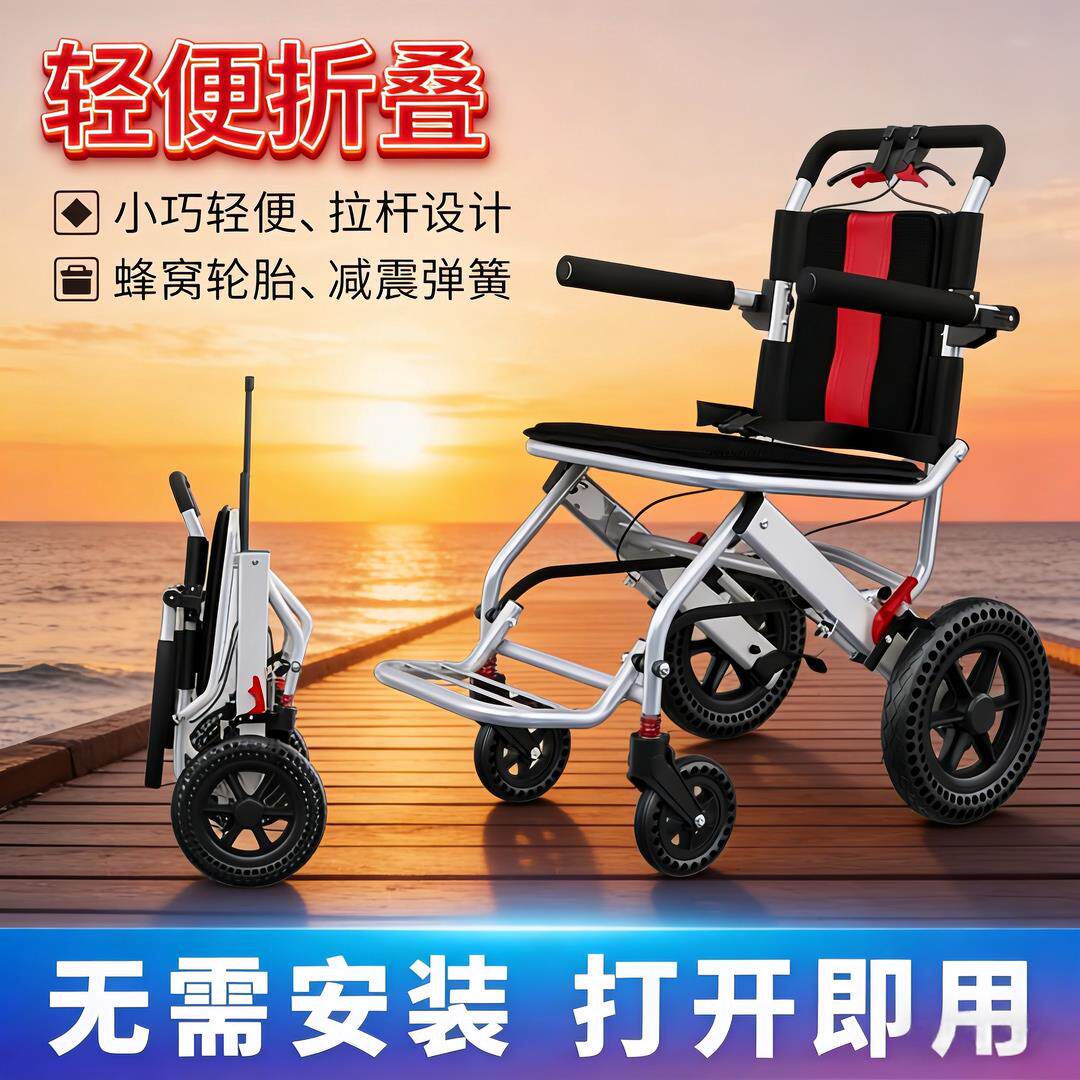 铝合金手推车折叠轻便超轻小型简易旅行便携式老年专用手推代步车