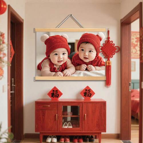 年画娃娃送子图宝宝画报墙贴漂亮龙凤胎婴儿图片挂画备孕期海报hb