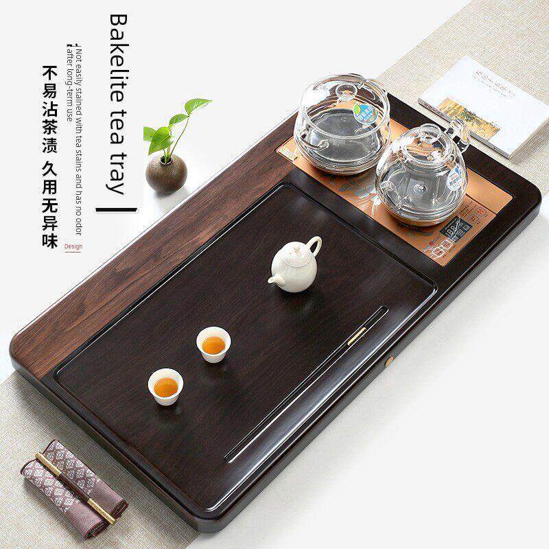 高档电木茶盘电磁炉集成全自动水壶茶桌胡桃色简易家用茶具托盘