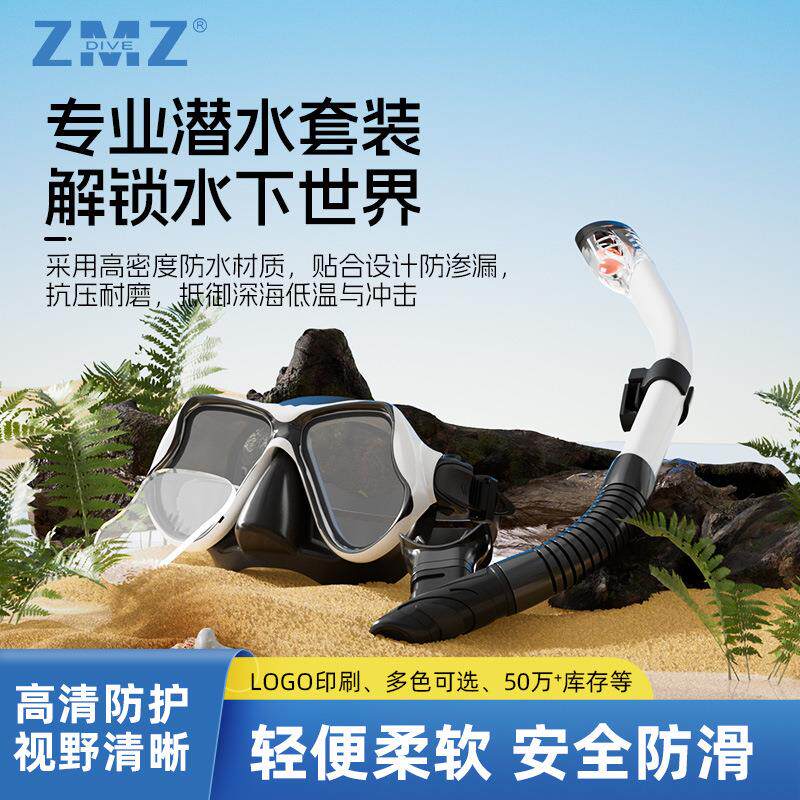 专业浮潜装备大框潜水面镜浮潜面罩潜水面罩全干式呼吸管浮潜套装