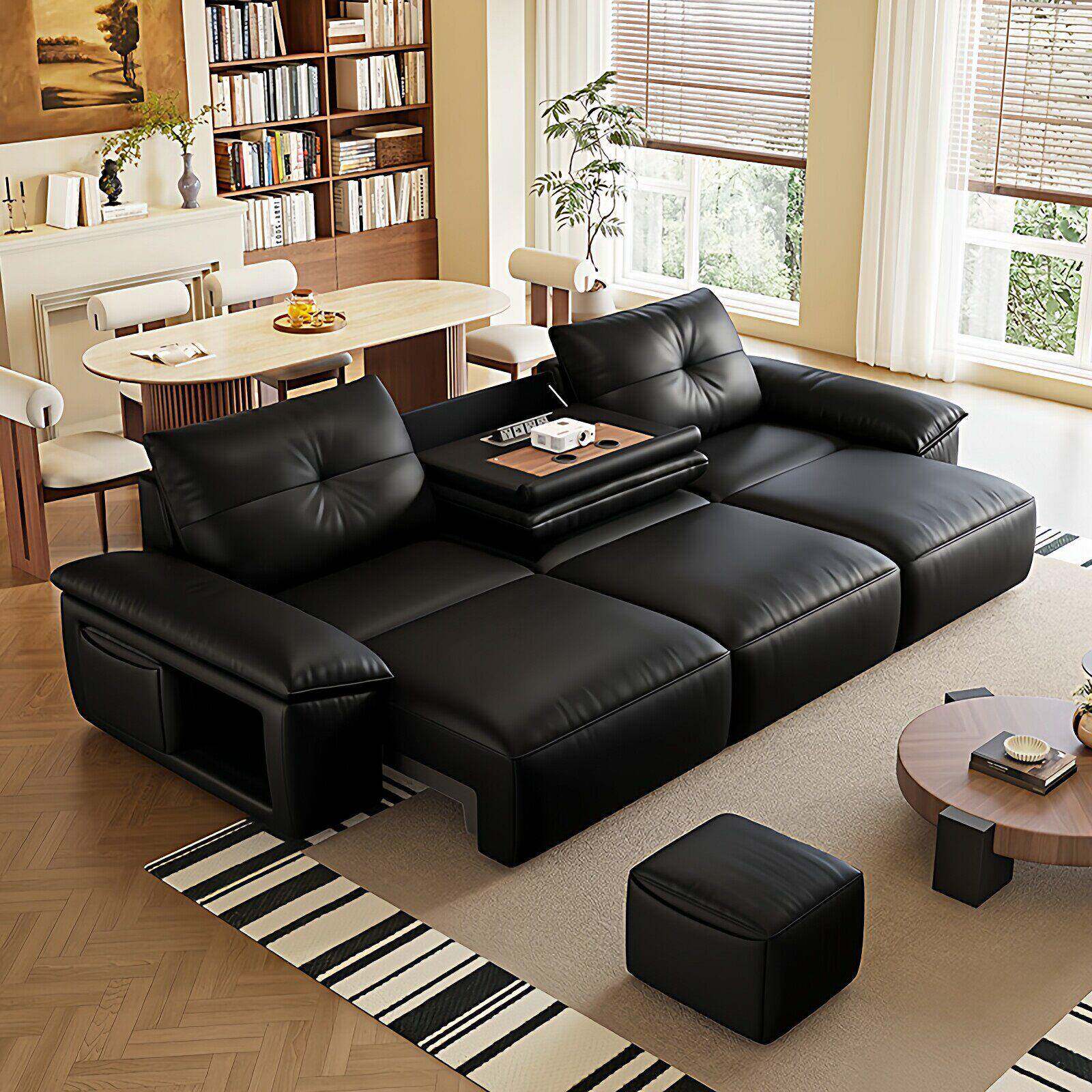 2026新款零靠墙真皮电动沙发意式极简客厅可伸缩躺平功能一体两用