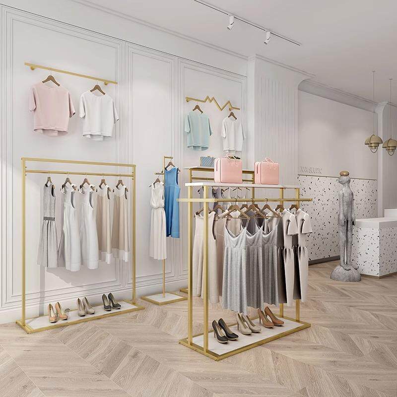 服装店落地中岛展示架靠墙男女装挂衣架鞋包置物架上墙童装衣挂架