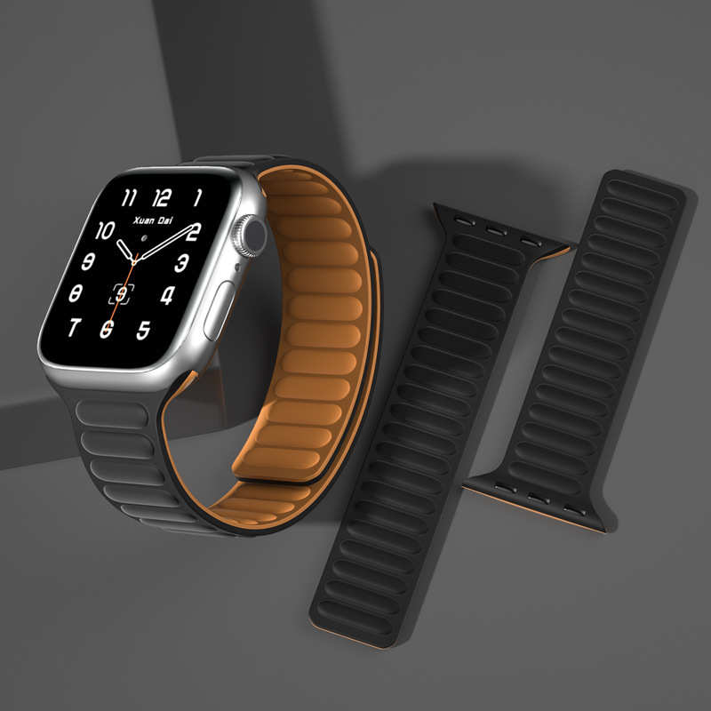 适用苹果iwatch8二代硅胶磁吸回环表带Apple Watch7654SE链式腕带