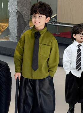 男童衬衫加绒加厚儿童百搭打底秋冬韩范套装痞帅男宝西装打底潮