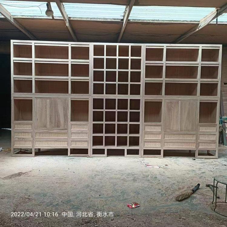 新中式简约书橱组合白茬靠墙置物背景架收纳展示柜北榆木书架书柜
