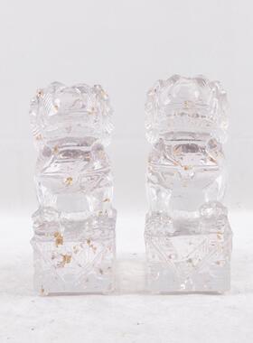 新中式透明金箔狮子摆件样板间博古架书房桌面装饰品软装布置摆设