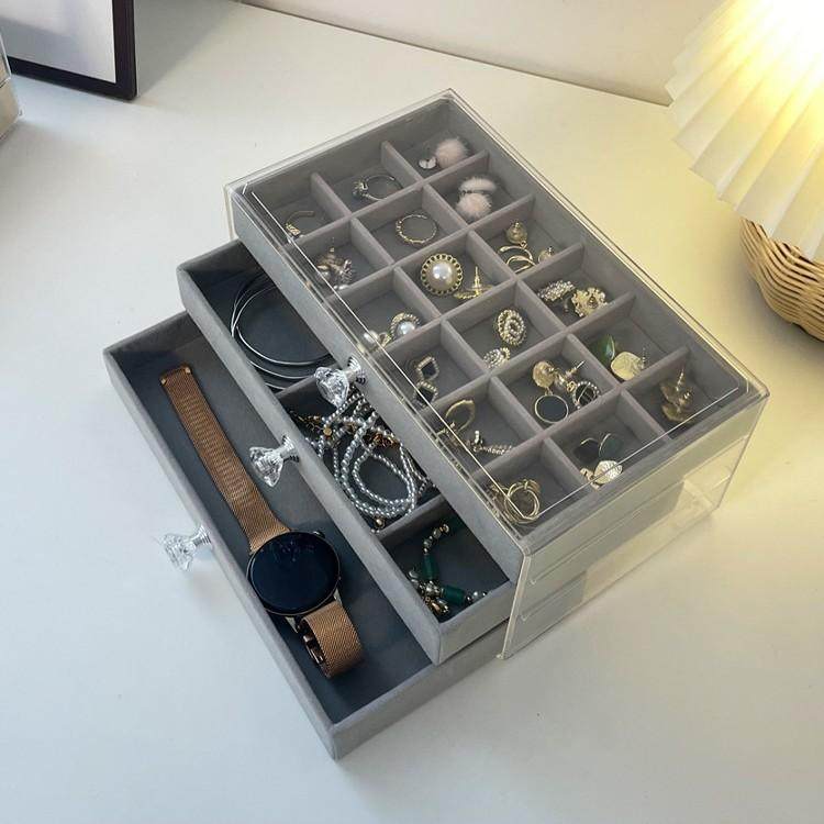 亚克力多层抽屉式收纳盒2024年新款耳环耳钉项链戒指防氧化饰品盒,收纳整理,首饰盒,淘宝优惠券,粉丝福利购,淘宝优惠卷