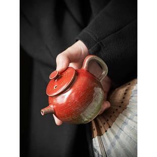 霁红茶壶家用陶瓷功夫茶具单壶郎红小号过滤泡茶壶功夫茶具