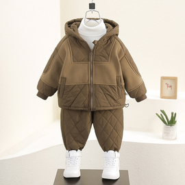 男童加绒套装秋冬装2023儿童，洋气加厚两件套宝宝冬季休闲棉服