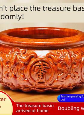 木质制聚宝盆招财聚财摆件八方来财大号花梨木家用客厅店铺公司