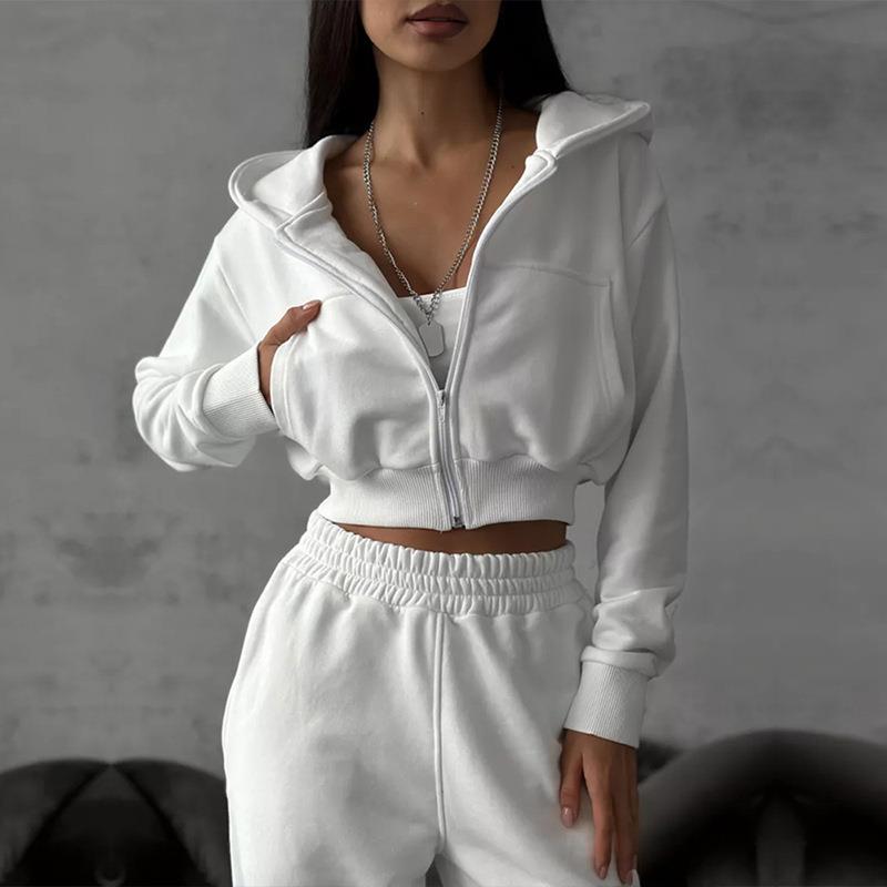 Sleeve Fashion Sweatpants Set Long Waist Cardigan Casual