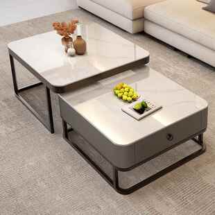 轻茶几厅家用现代小型茶桌方形单抽2024新客款奢玻璃岩板方户形电