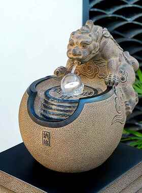 中式招财水流摆件室内客厅办新公茶室YRN桌面装饰循水景观环小型