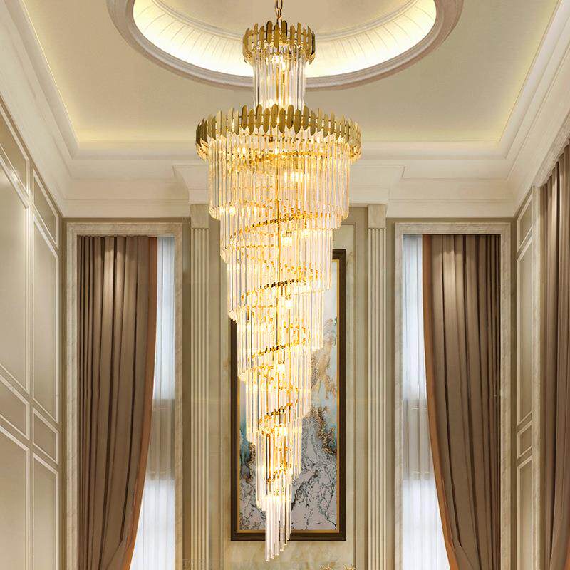豪华别墅大吊灯轻奢水晶灯楼中楼旋转楼梯长吊灯复式楼客厅工程灯