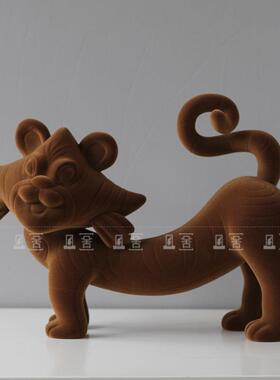 现代儿童房植绒老虎动物雕塑摆件办公室软装工艺品样板间售楼处