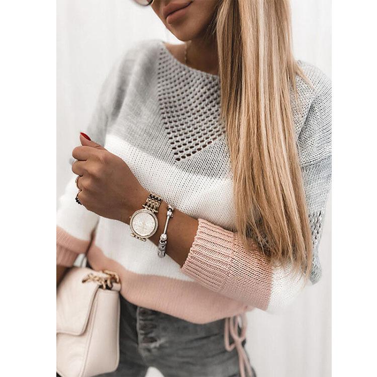 round matching neck sleeve sweater knit color long knitted