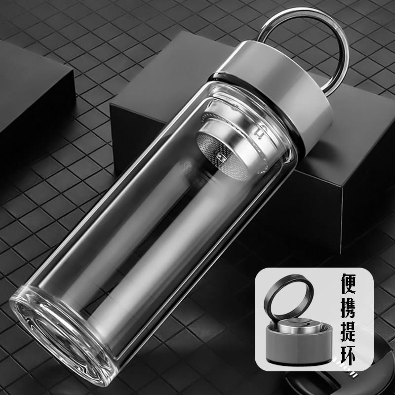 双层高硼硅玻璃杯保温隔热玻璃水杯带手提环商务杯泡茶绿茶杯可携