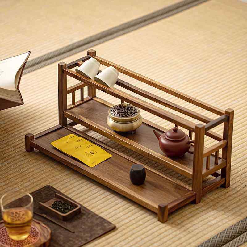 茶台桌面茶架茶杯架实木茶壶架茶具收纳架茶桌博古架小架子置物架