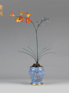 铜金岁月兰之猗猗兰花黄铜摆件花瓶插花电视柜角几餐桌彩铜器装饰