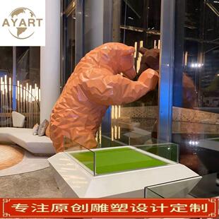 供应抽象切面熊雕塑创意软装饰品酒店大堂装置样板房大型落地摆件