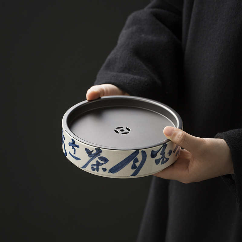 草木灰诗文壶承干泡盘陶瓷蓄水托盘功夫茶具日式养壶壶托茶台