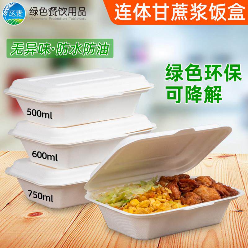 500/600/750ml一次性连身饭盒可降解环保外送炒面 面打包快餐饭盒