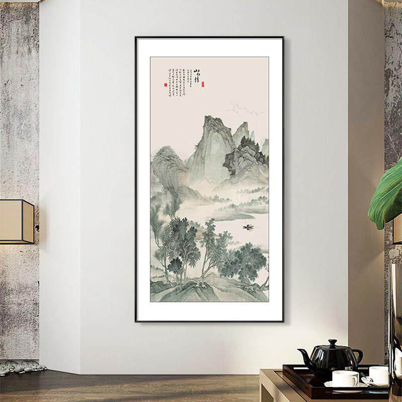 客松玄关装迎门饰走画新中式进入户廊过道挂画竖版茶室壁画山松林