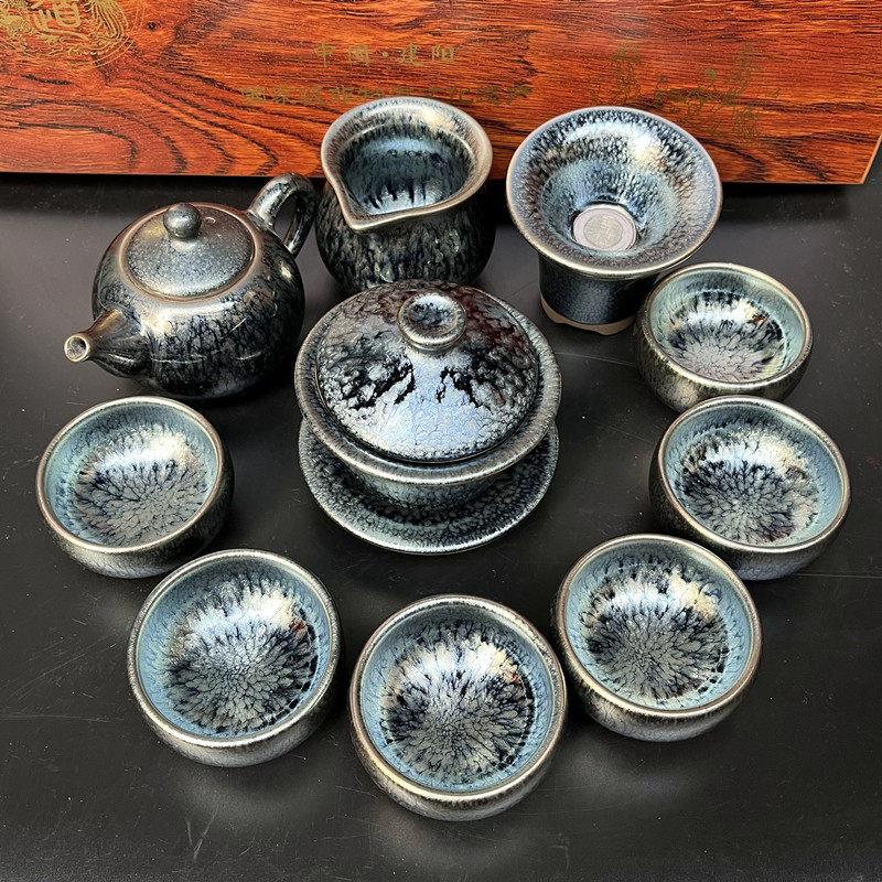 建盏茶具套组家用功夫茶具盖碗泡茶器百花茶杯轻奢高档礼盒装送礼