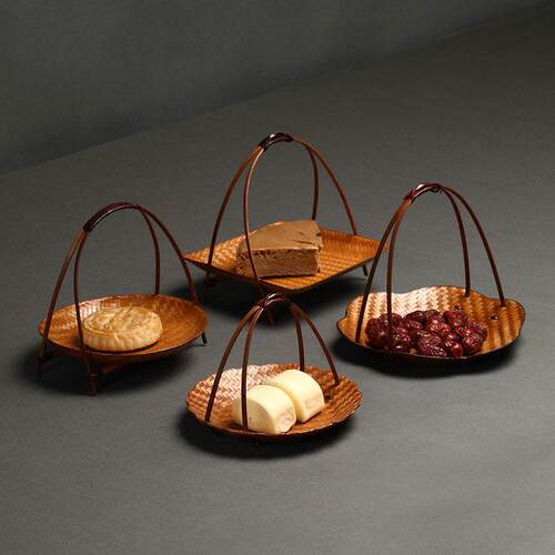 手工竹编果篮覆古中式点心盘糕点展示架提篮酒店室茶店茶点盘精致