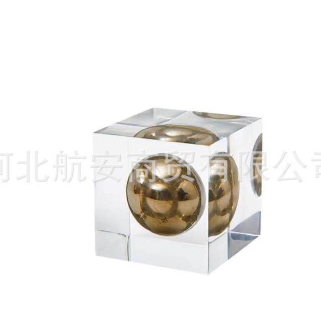 金色树脂几何正方体摆件样板房售楼处桌面书架书柜办公室镇纸饰品