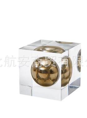 金色树脂几何正方体摆件样板房售楼处桌面书架书柜办公室镇纸饰品