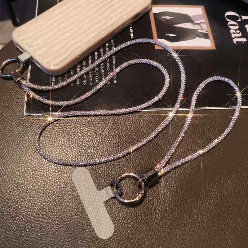 手机挂绳长款挂脖短款手腕款水钻女款高端奢华满钻挂链夹片式防丢